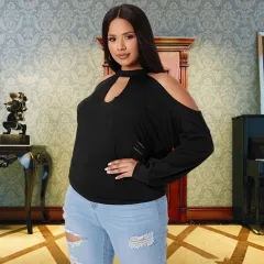 Loose Casual Fashion Long Sleeve Top - Black - View 1