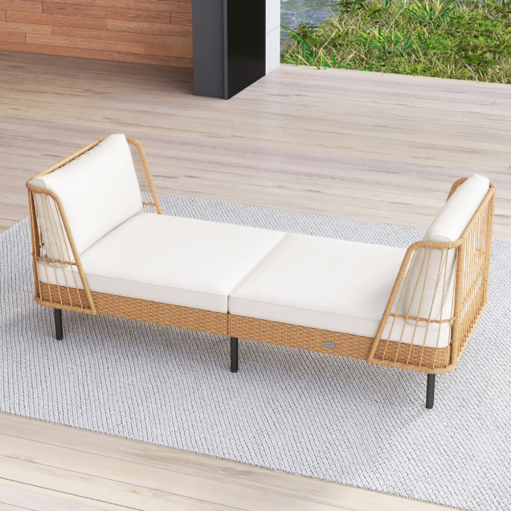 Patio Wicker Daybed Outdoor Boho Rattan Loveseat Sofa Stretch Out Or Sit Together With Seat And Back Cushions Supports Up To 800 Lbs