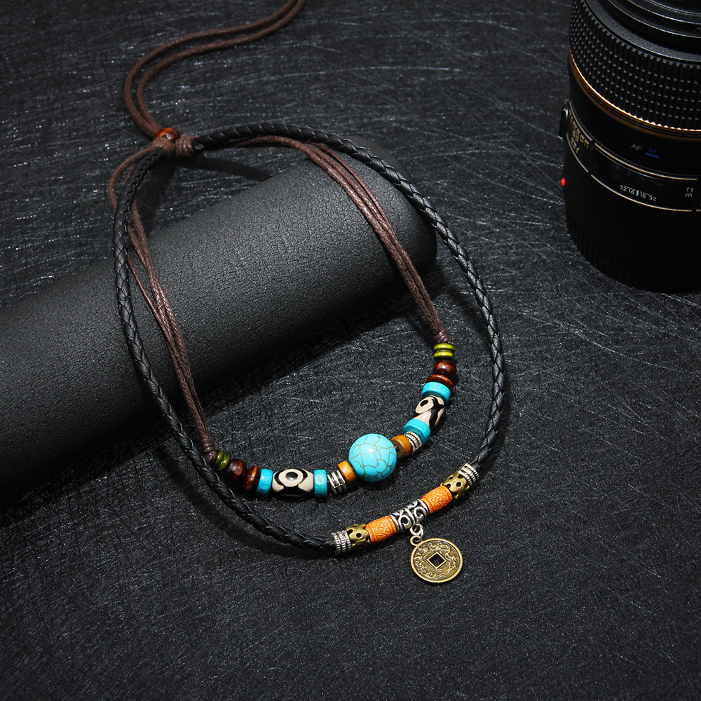 Fashion Turquoise Coin Pendant Necklace