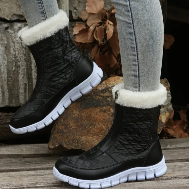 Black Boots For Women Shoes Winter Push Warm Combat Boots With Front Zipper Black - Shop at LoveMi