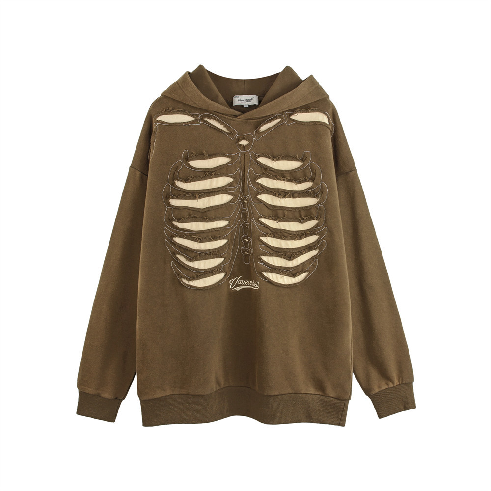 Dark Design Cut-out Hollow-out Skeleton Hooded Sweater