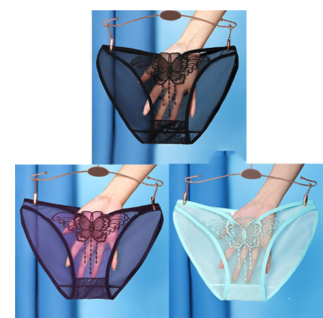 Butterfly High Elastic Breathable Transparent Briefs Black Purple Green - Shop at LoveMi