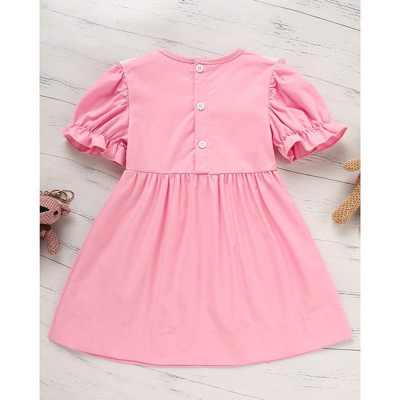 Toddler Baby Girl Spring Tulip Smocked Short Sleeve Dress With Lovely Tulip Embroidery Princess Dresses — view 2