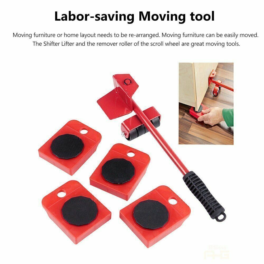 5 PCS Heavy Duty Furniture Shifter Lifter Set Wheel Moving Removal Slider Moving