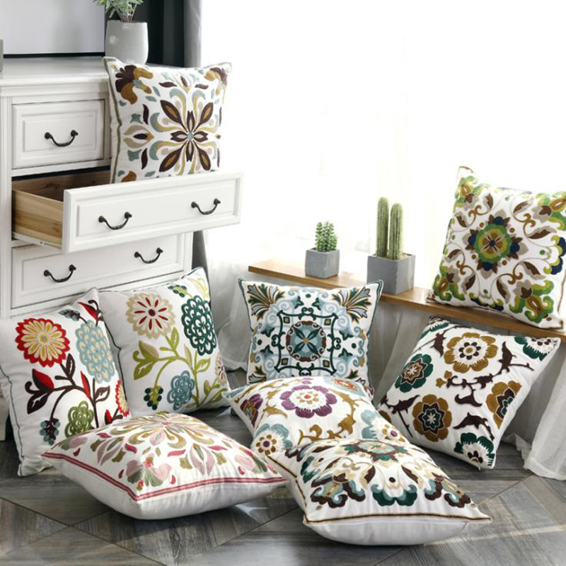 Home Decoration Cushion Cover Ethnic Style Canvas Square Embroidery — image 1