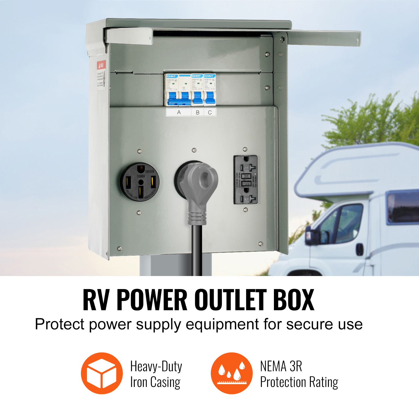 VEVOR Temporary Power Outlet Panel,RV Power Outlet Box With A  Receptacle Installed, NEMA 14-50R   NEMA TT-30R  15A GFCI For RV Camper Trailer Motorhome, Tested To UL Standards image 4