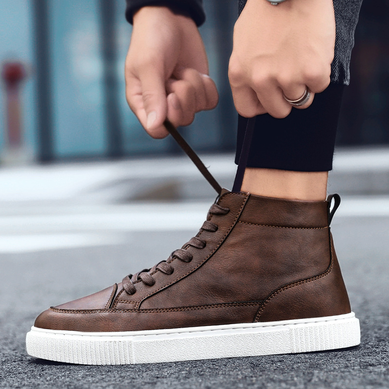 Title 3, All-Match Casual High-Top Leather Shoes For Stu...