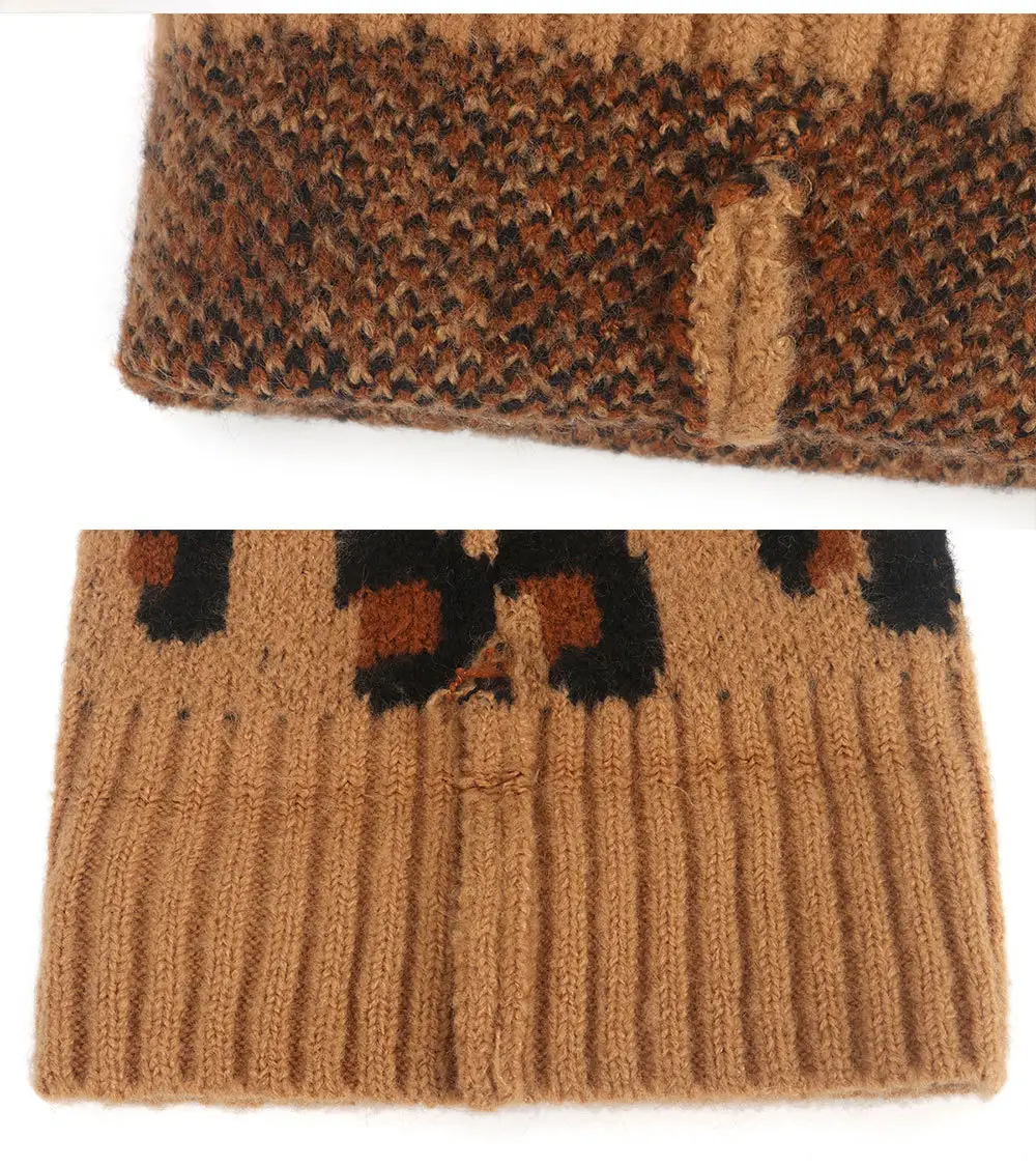 Children's Mohair Knit Pullover Hat Leopard Print