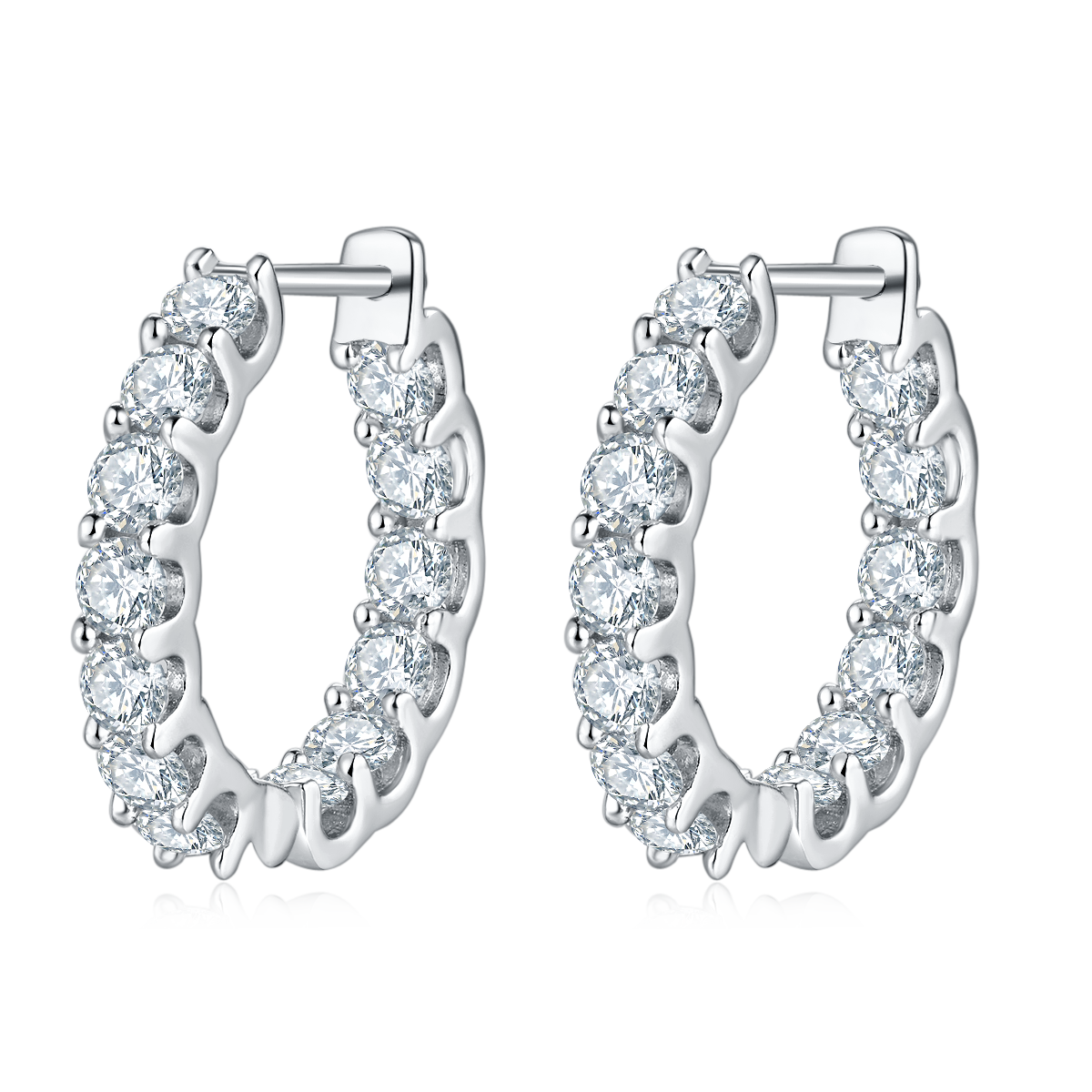 S925 Sterling Silver D Color VVS1 Moissanite Hoop Earrings 20mm Single Row Pave Platinum Plated GRA Certified Gift Box