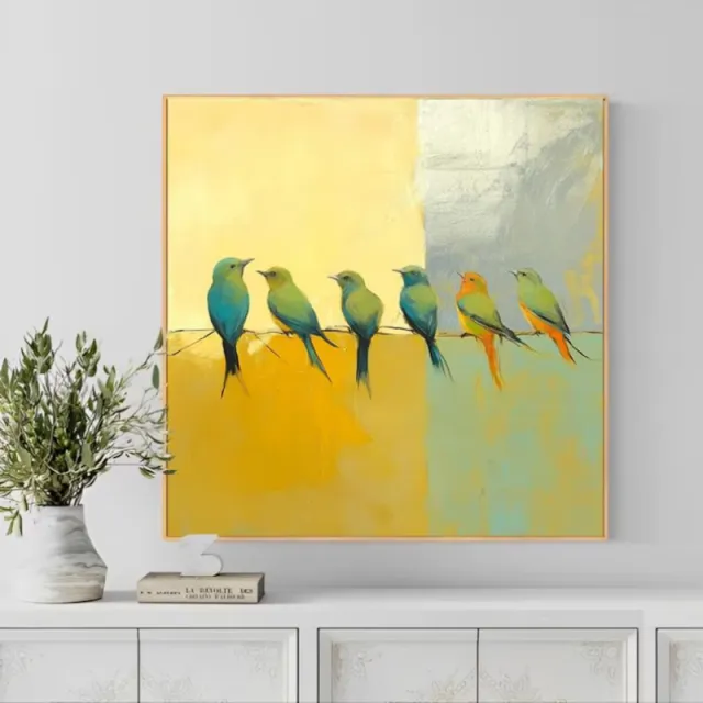 Hand painted Abstract Oil Paintings Birds On A Silver Yellow Background Modern Minimalist Animal Wall Art In The Living Room Entryway Decor Witho... Without Inner Frame - Shop at LoveMi