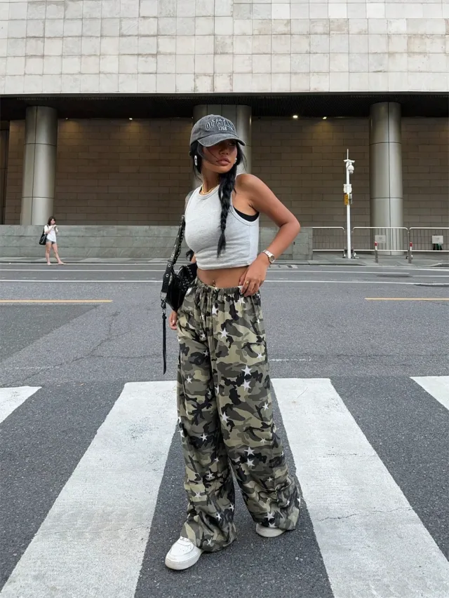 Camouflage Fashionable Slim High Waist Straight Trousers Army Green - Shop at LoveMi
