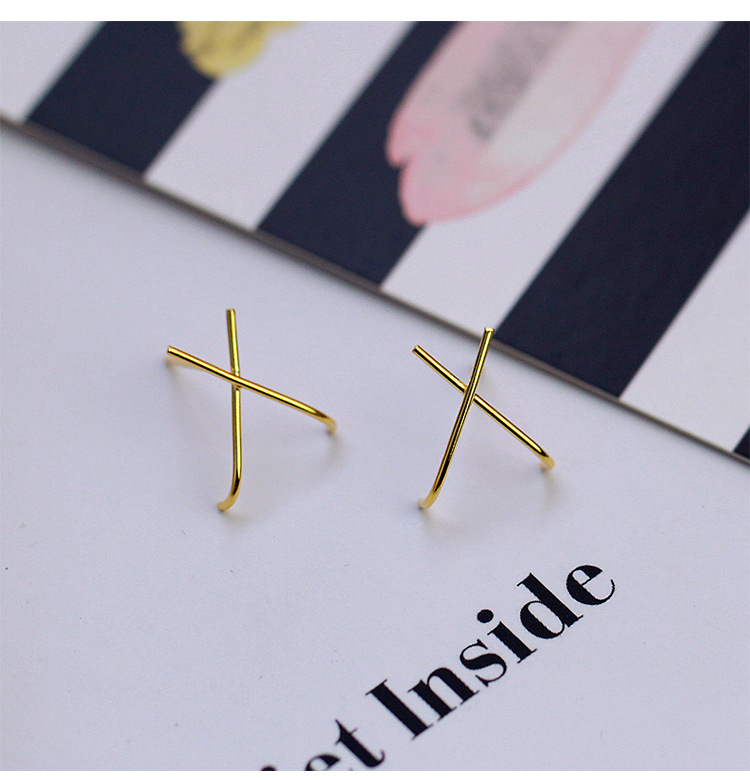 S925 Sterling Silver Simple Geometric Line X Stud Earrings