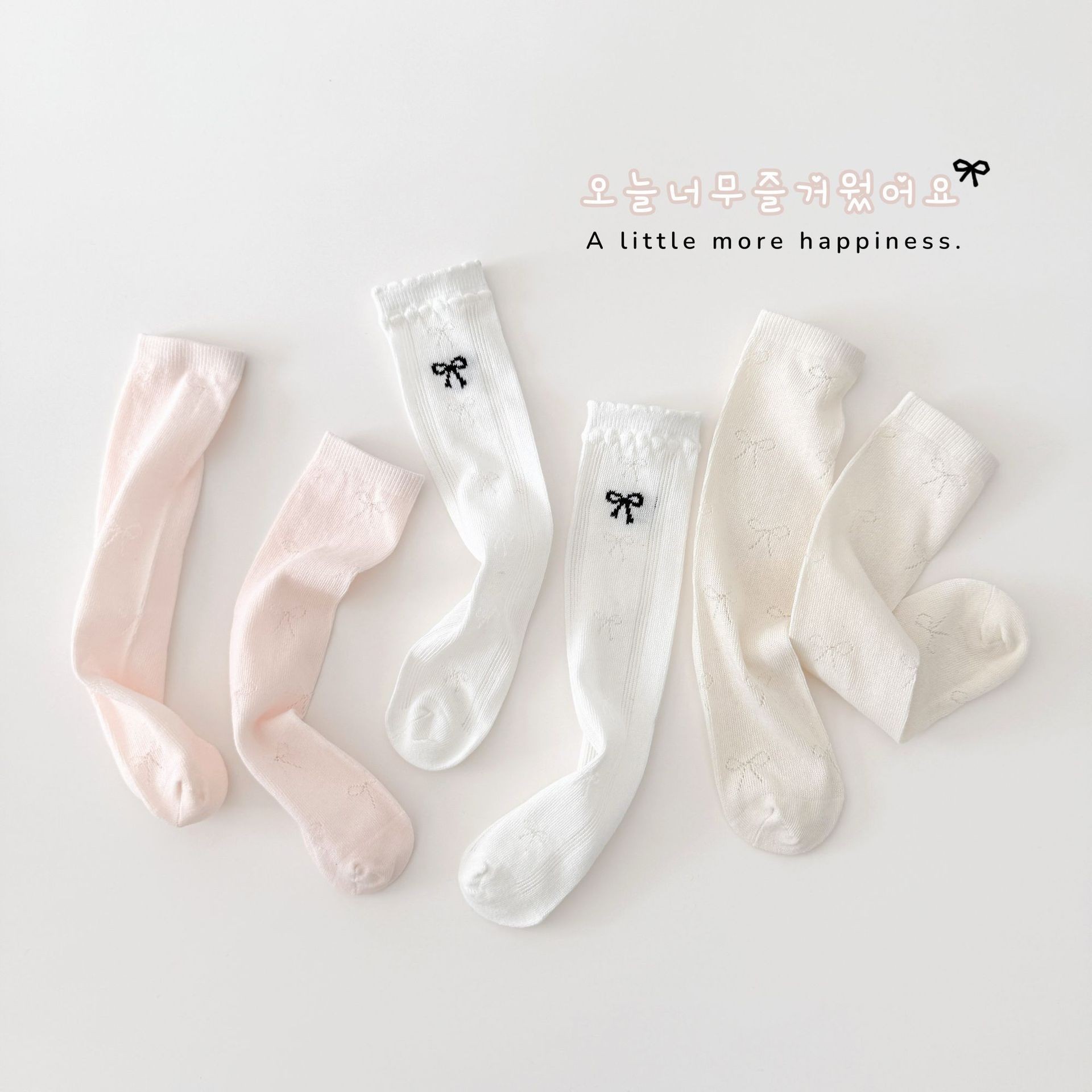 3pairs Mixd Color Spring Summer Girls' Long Stocking Solid Color Versatile Bow Thin Mesh Calf Socks Stacking