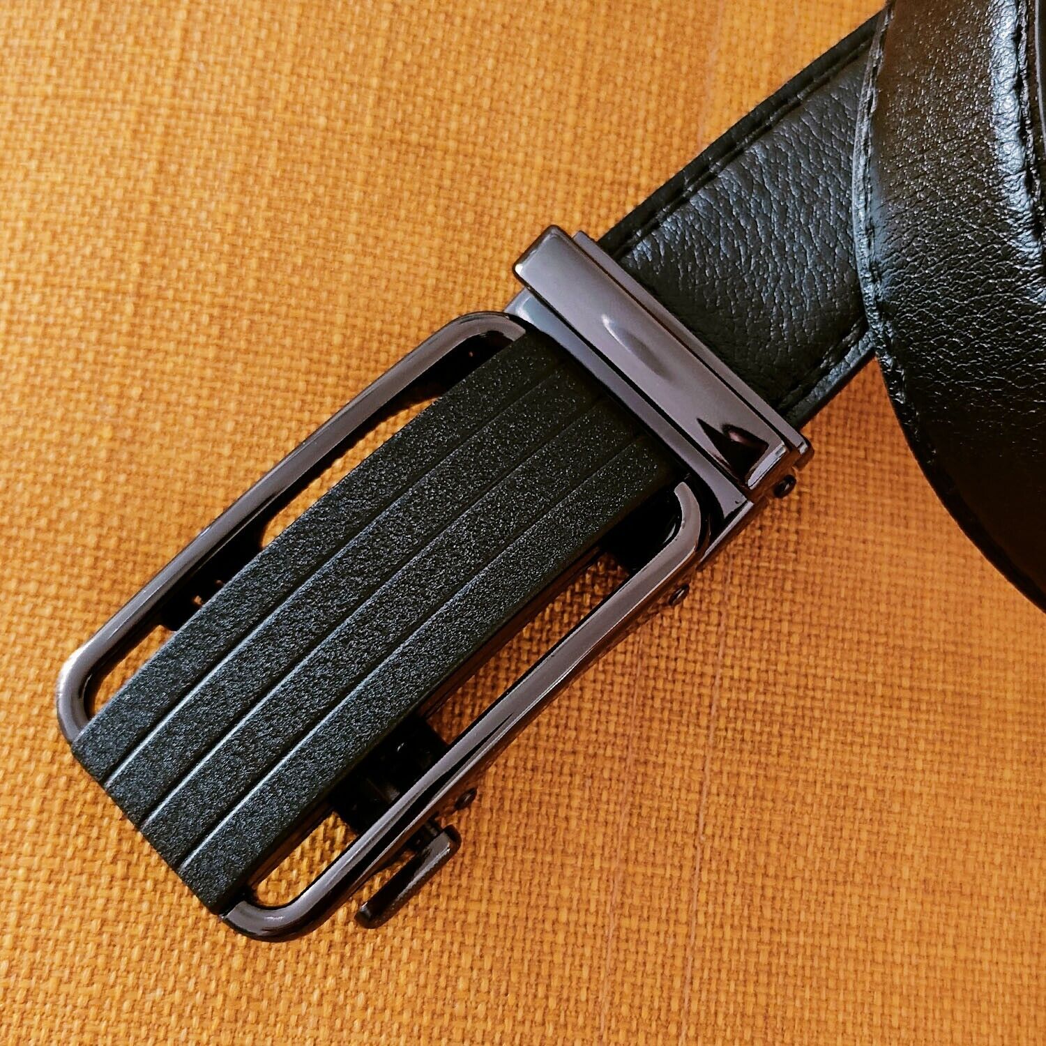 Men's Microfiber Leather Ratchet Belt with Slide Buckle, shipping details, features, and benefits of the product.