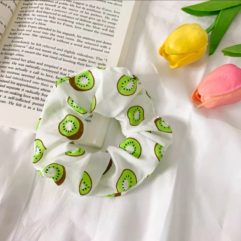 Korean Fruit Pig Large Intestine Hair Ring Organza Cute Japanese Rubber Band Female Tie - Kiwis