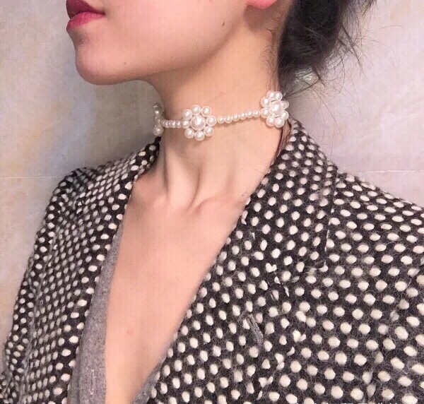 Beaded Pearl Flower Vintage Bridal Necklace Clavicle Chain