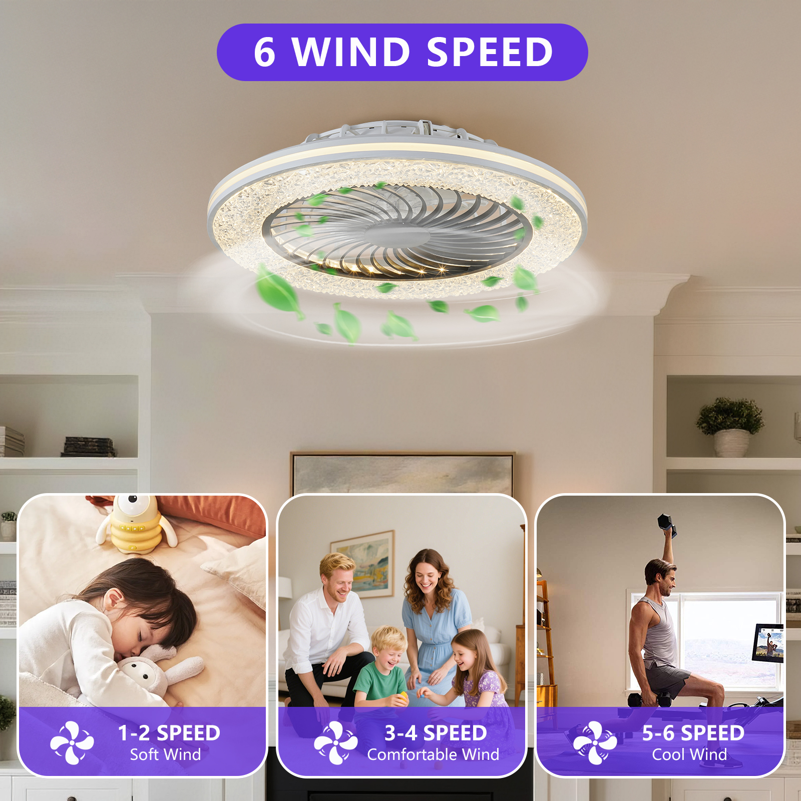 23 Inch Led Enclosed Ceiling Fans With Lights, RGB Bladeless Modern Ceiling Fan... 8