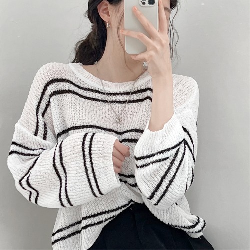 Women's Temperament Striped Long Sleeve Thin Knitted Sweater