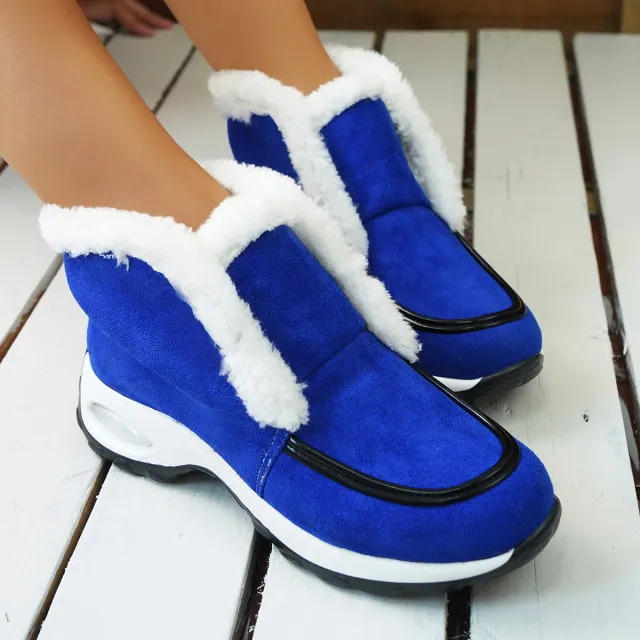 Winter Shoes For Women Air cushion Sole Snow Boots Fashion Solid Leopard Print Platform Ankle Boots Casual Keep Warm Shoes Female Blue - Shop at LoveMi