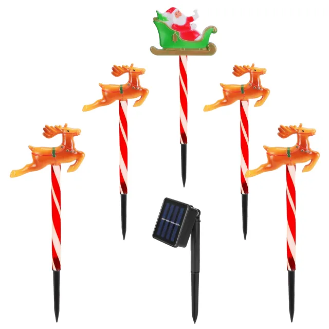 Deer Or Tree Options 5Packs Christmas Outdoor Pathway Light With 8 Modes IP44 Waterproof Xmas Decoration Stake Light Tree Candy Light For Garden La... 1 Santa And 4 Deer - Shop at LoveMi