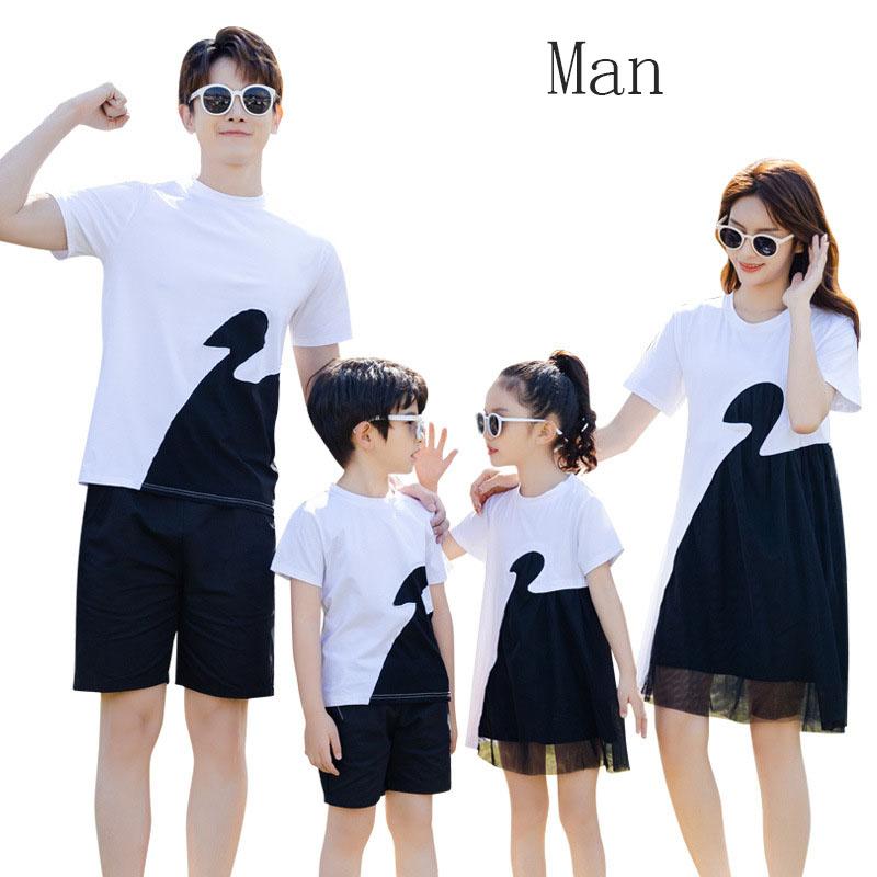 Fashion Simple Dress With Short Sleeves Parent child Family Wear White - Shop at LoveMi
