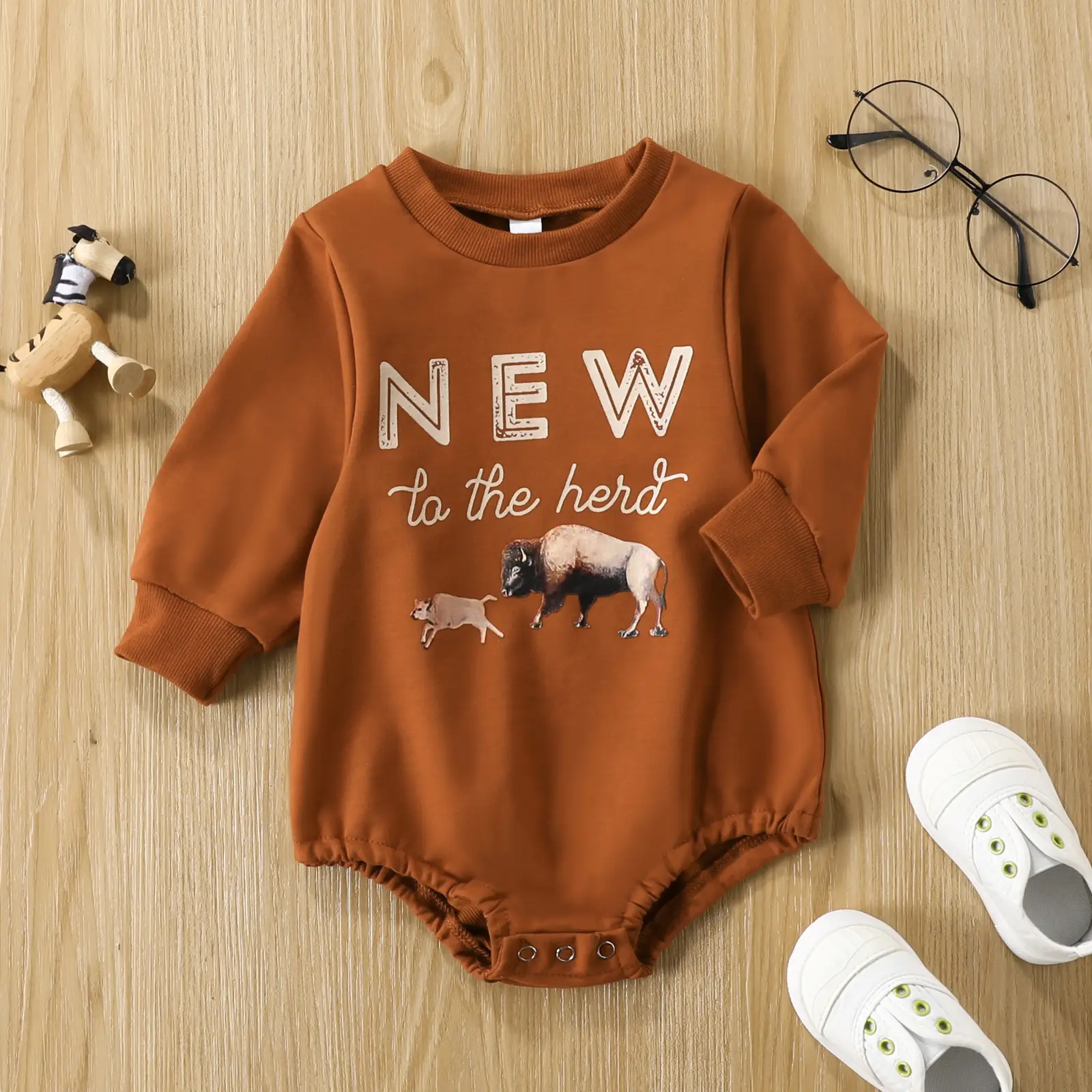 English Letter Cowhead Cotton Long Sleeve Triangle Romper