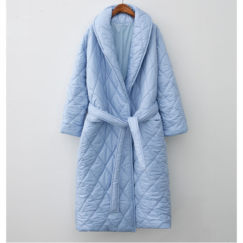 Women's Fashionable All matching Cotton padded Jacket Thin Over The Knee Coat Light Blue - Shop at LoveMi