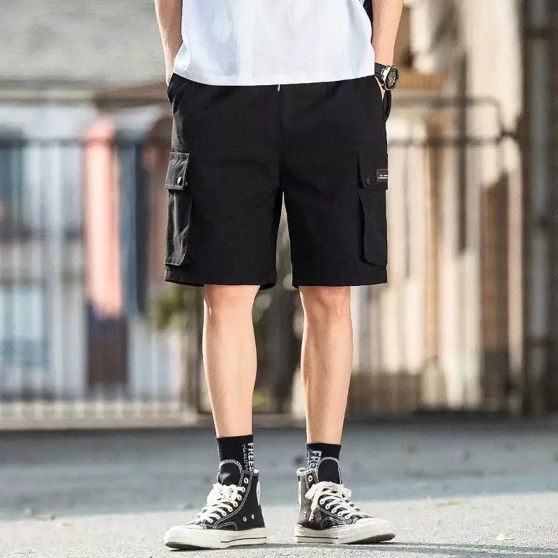 New Style Overalls Shorts Men's Fashion Casual Loose All-match Multi-pocket Large Size Five-point Pants