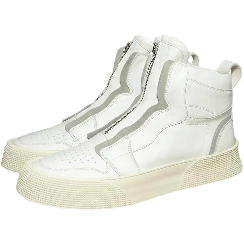 Men's Leather Zipper Trendy High Top Casual Shoes