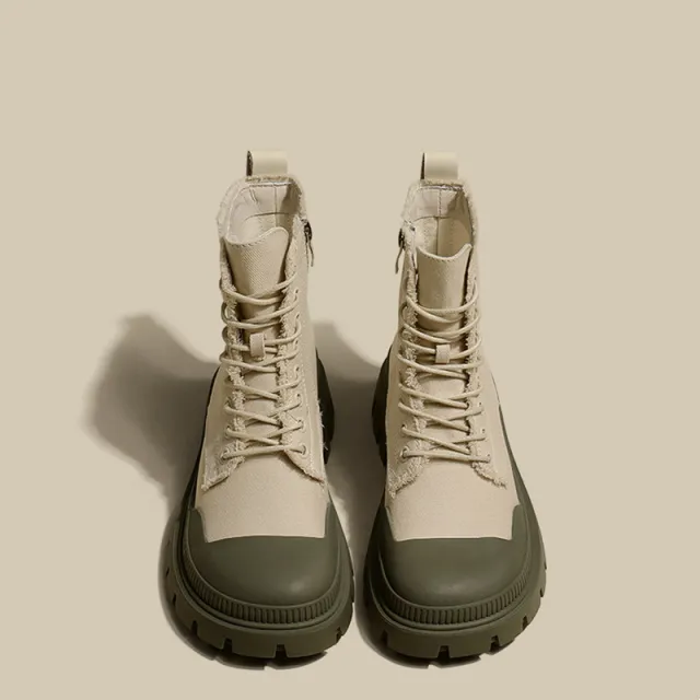 Trendy Cool Thick soled And Thin Niche Stitching Motorcycle Boots Apricot - Shop at LoveMi
