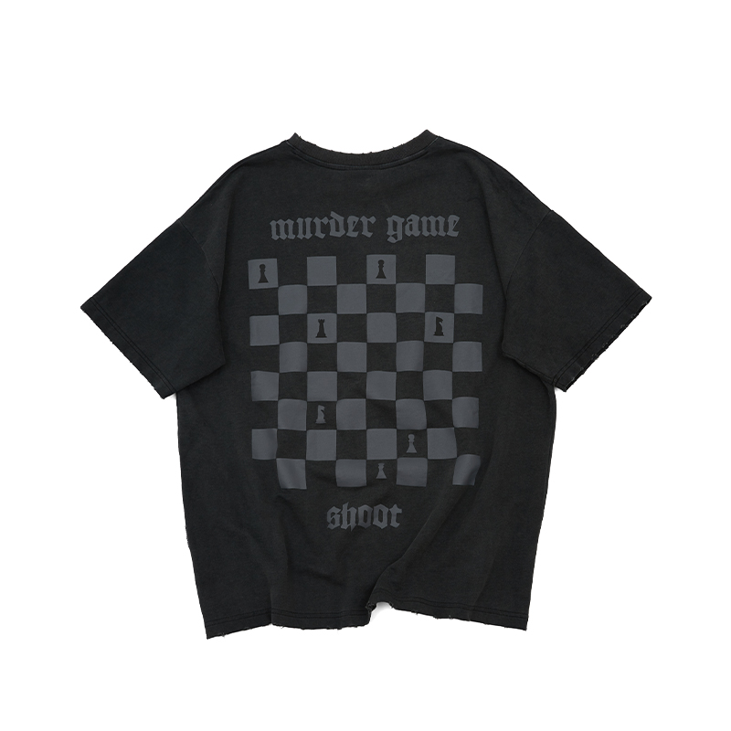 Title 2, Checkerboard T-shirt Short-sleeved Washed And Worn