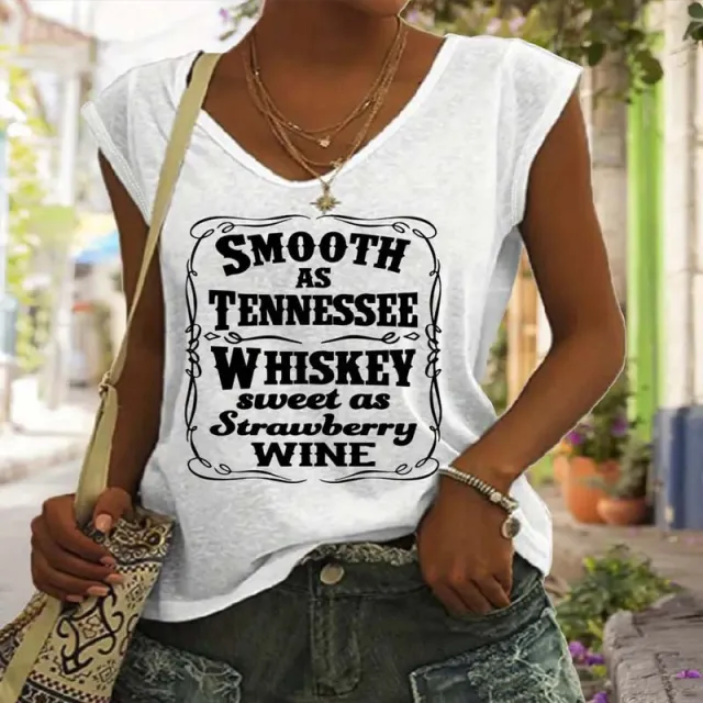 Women's V Neck Letter Print Short Sleeve Tee Summer Casual Top White - Shop at LoveMi