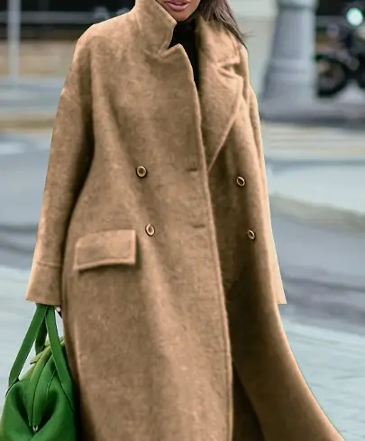 Long Woolen Coat Solid Color Temperament Commuting Beltless Lapel Loose Type