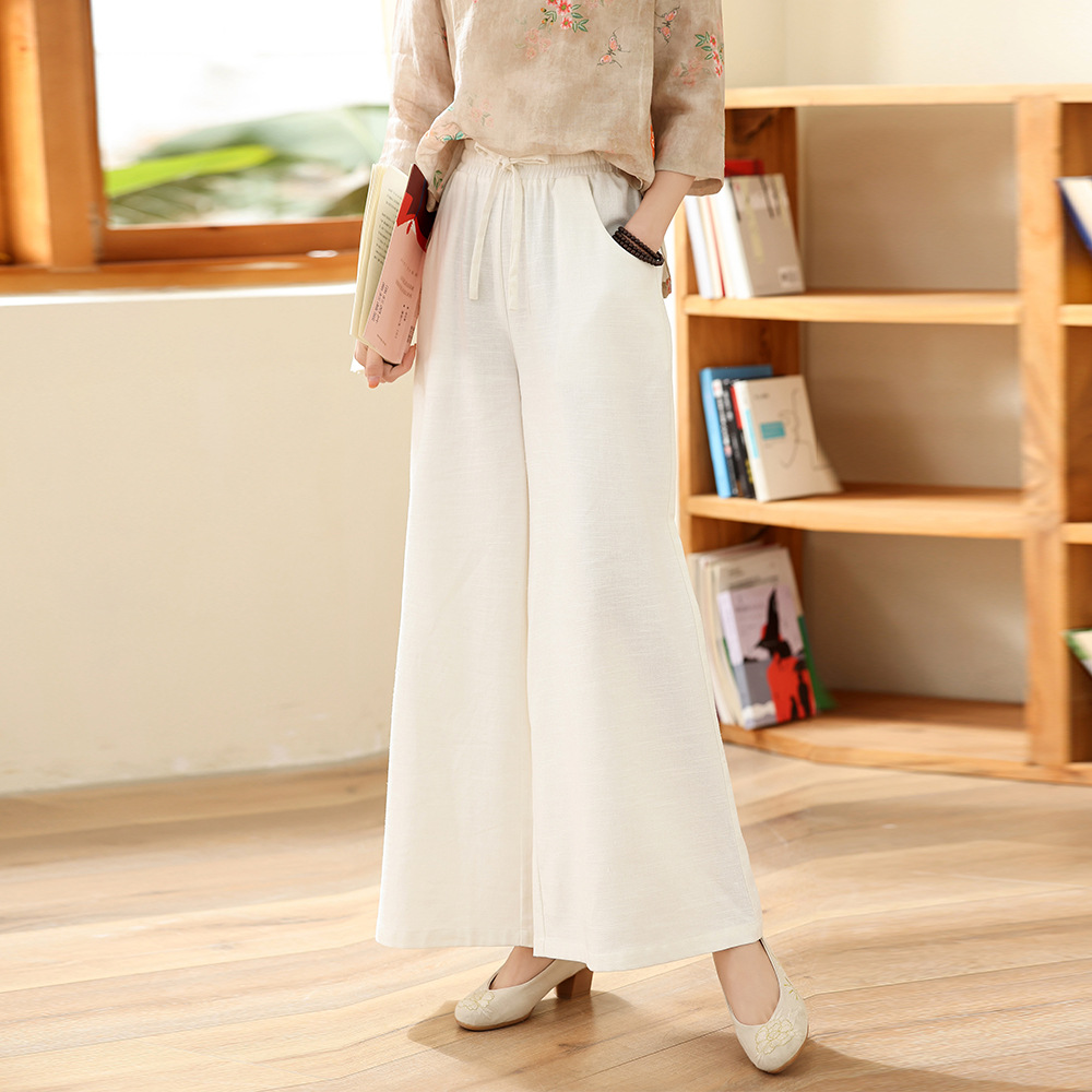 Literary Women's High-end Linen Casual Wide-leg Pants With Elastic Waist