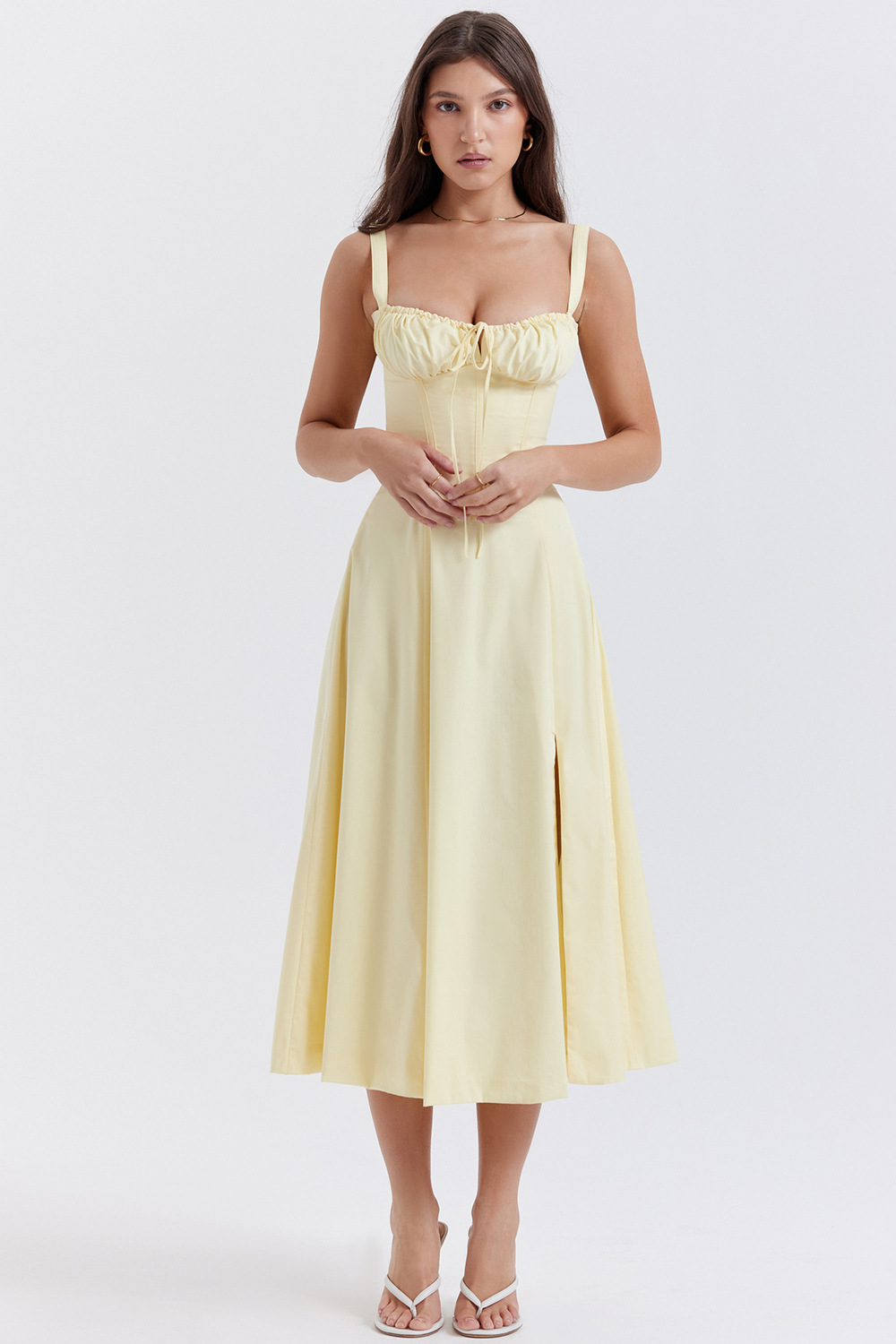 yellow milkmaid dress Floral Print Pleated Cotton Mini or paired with strappy sandals for a more relaxed look Milk maid tie up maxi