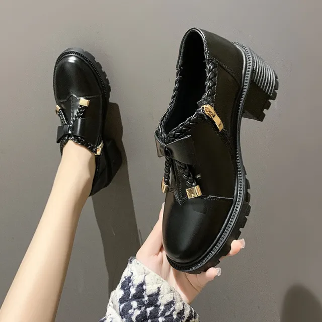 Thick heeled Bow knot College Style Casual Fashion Woven Pumps Black - Shop at LoveMi