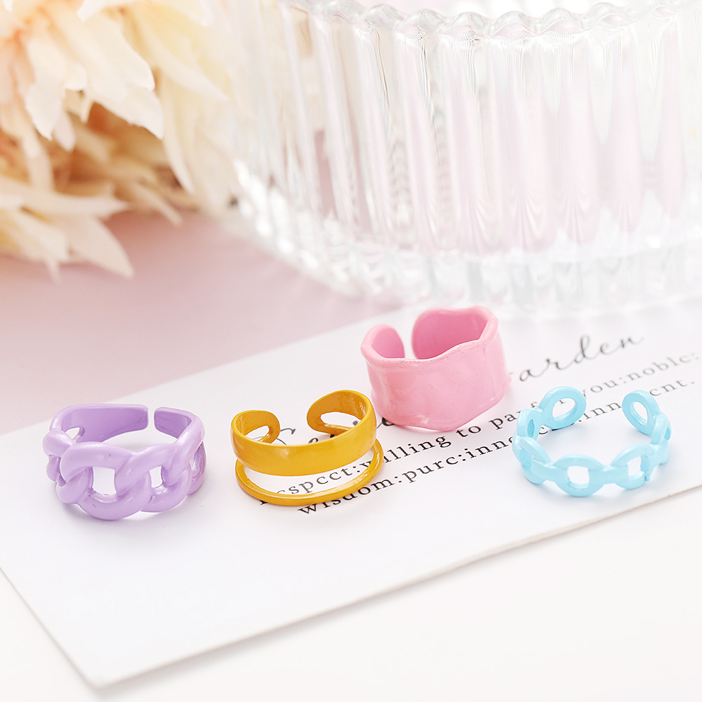 New Niche Colorful Jelly-colored Alloy Hollow Ring