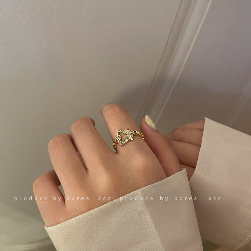 South Korea Ins7 Zircon Love Geometric Ring