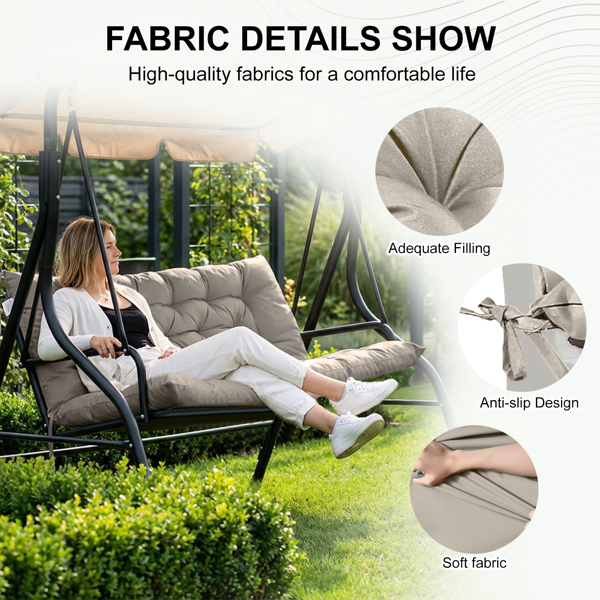 Outdoor Swing Cushions 70 Inch, Waterproof 4in Thick Porch Swing Cushion Replacement With Backrest And Ties, Comfortable 2-3 Seat Pation Swing Pad For Backyard, Garden, Lawn, Outdoor Furniture-khaki — foto 2