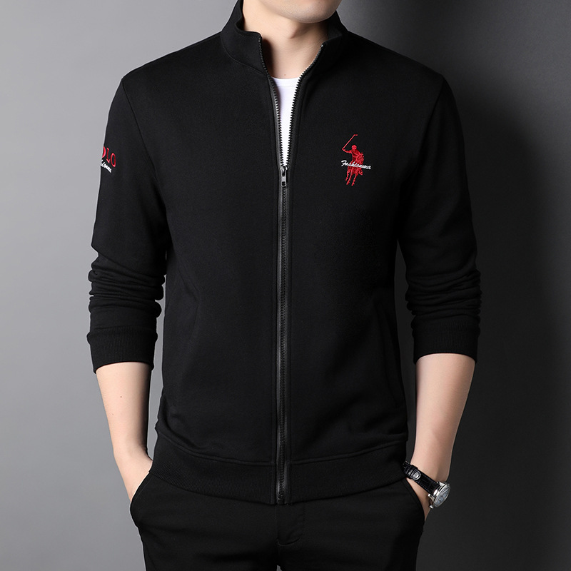Men's Cotton Casual Embroidered Zip Jacket