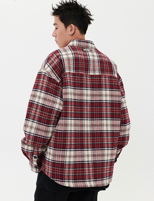 Retro Red Plaid Shirt Jacket Men's Spring Casual Top Zipper