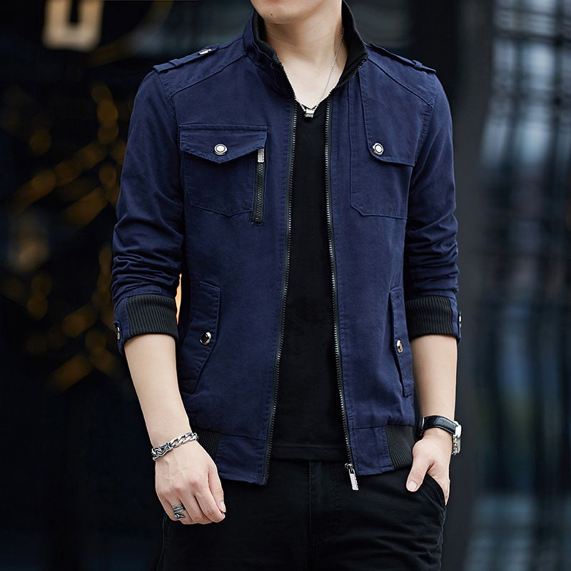 Multi-pocket Long-sleeved Stand-collar Jacket Plus Velvet Warm Cotton Jacket