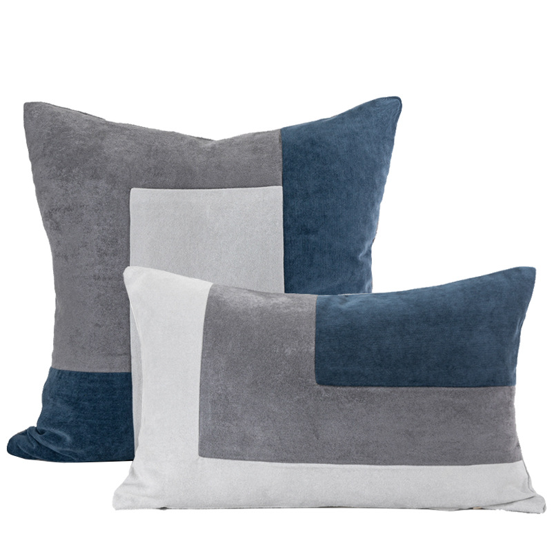 Blue Grey Patchwork Pillow Cover