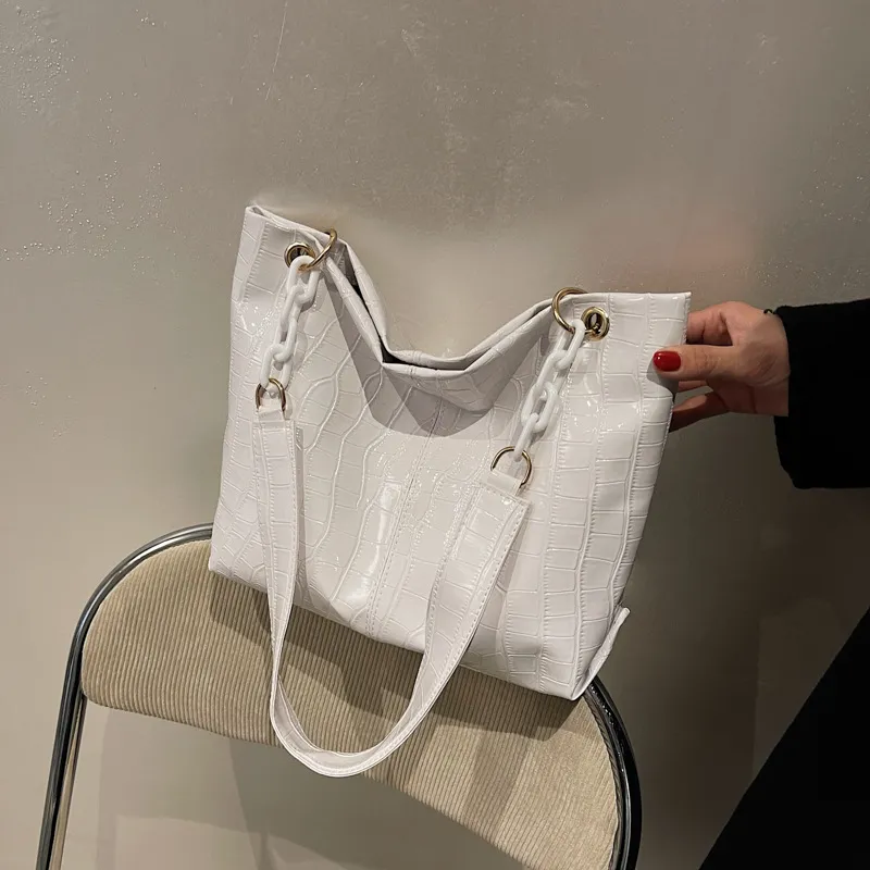 Lacquered Stone Pattern Retro Style Shoulder Bag - Beige