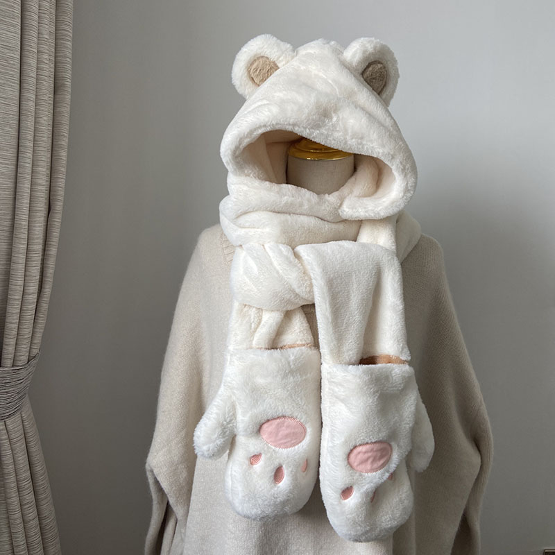 Hat And Scarf All-in-one Set Warm Three-piece Set