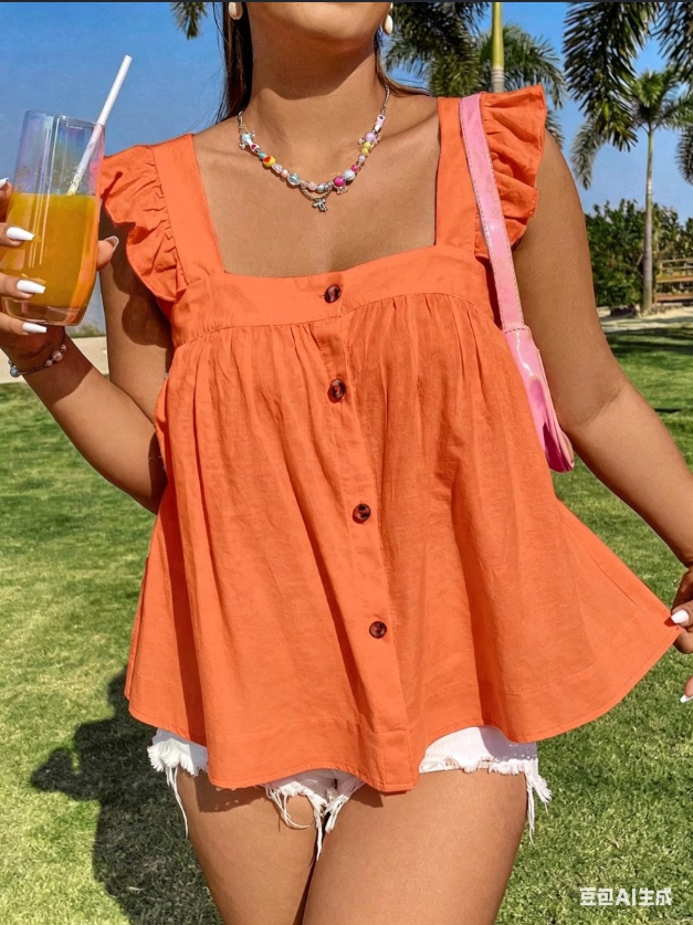 Women's Square Neck Ruffle Sleeveless Babydoll Blouse