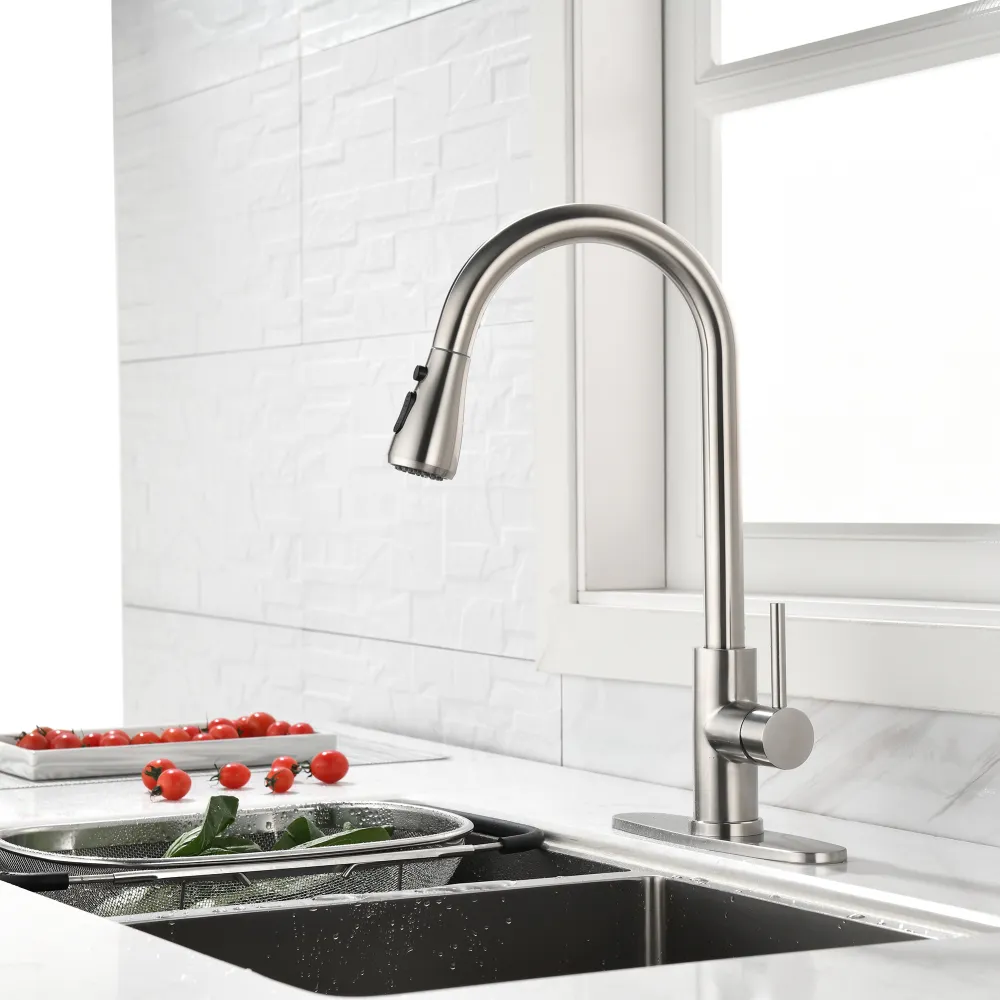 Single Handle High  Pull Out Kitchen Faucet, Single-stage Stainless Steel Kitchen Sink Faucet, With Pull Down Spray