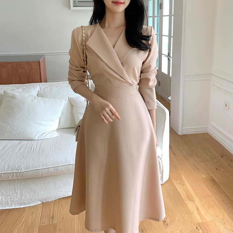 Vintage Lapel Tie Waist Slimming Skirt