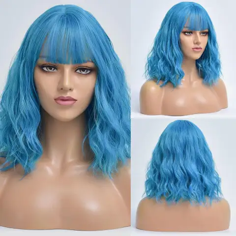 New Wig Women's Light Blue Short Curly Hair Chemical