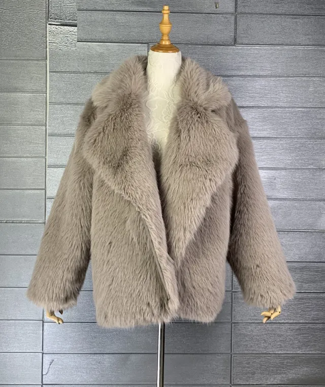New Fox Hair Medium Length Suit Collar Fur Coat Khaki - Shop at LoveMi